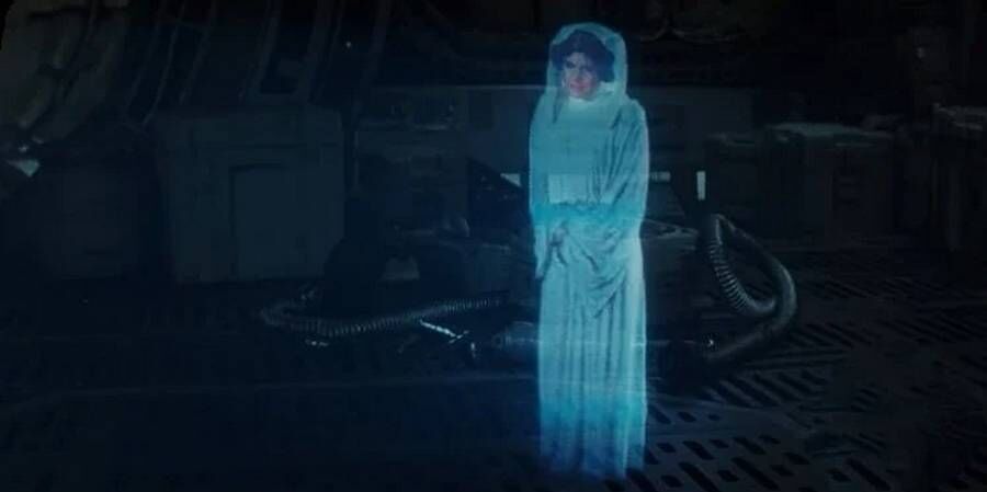 Голограмма принцессы Леи. Кадр из фильма «Звёздные войны: Новая надежда»
